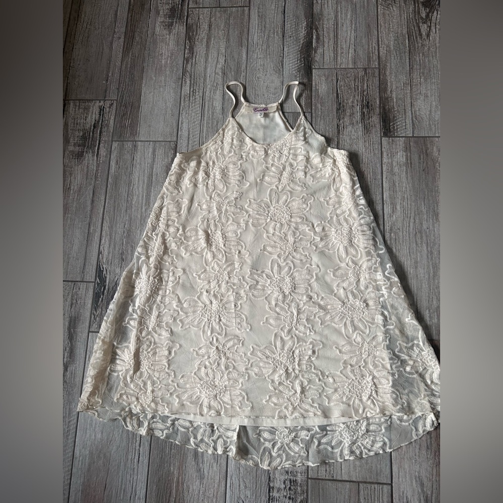 Emmelee Lace Floral Racerback Swing Dress Ivory Size Large